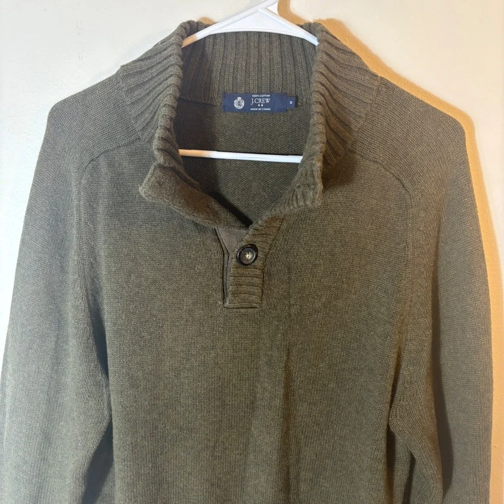 J. Crew‎ Olive Green Shawl Collar Pullover Sweater 100% Cotton Size Medium